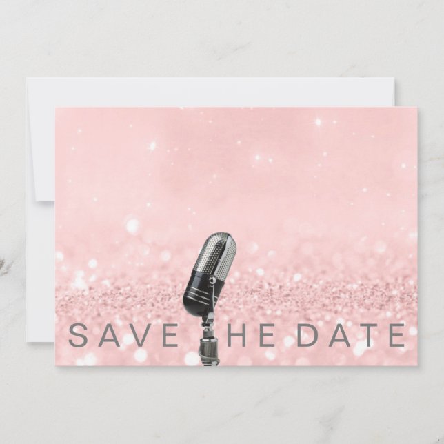 Save The Date Pink Blush Grey Glitter Microfone (Front)
