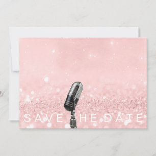 Save The Date Pink Blush Rose Glitter Microfone