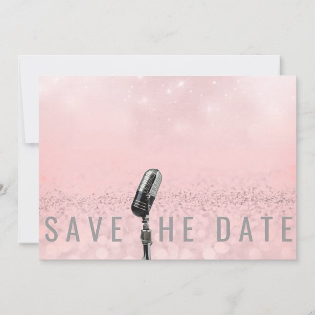 Save The Date Pink Blush Rose Glitter Microfone (Front)