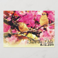 Save the Date - Pink Floral Blooms and Birdies