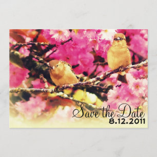 Save the Date - Pink Floral Blooms and Birdies Invitation