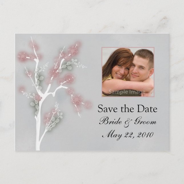 Save the Date - Pink Floral Tree Announcement Postcard (Front)