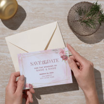 Save The Date Pink Gold Floral Invitation