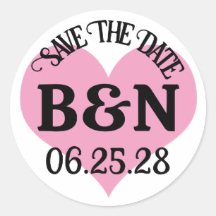 SAVE THE DATE Pink Heart Your Text & Wedding Date Classic Round Sticker