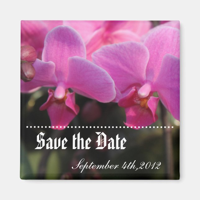 Save the date, pink orchid flowers. magnet (Front)