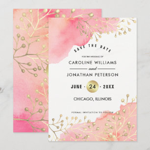 Save the Date. Pink Peach Botanical Watercolor Date