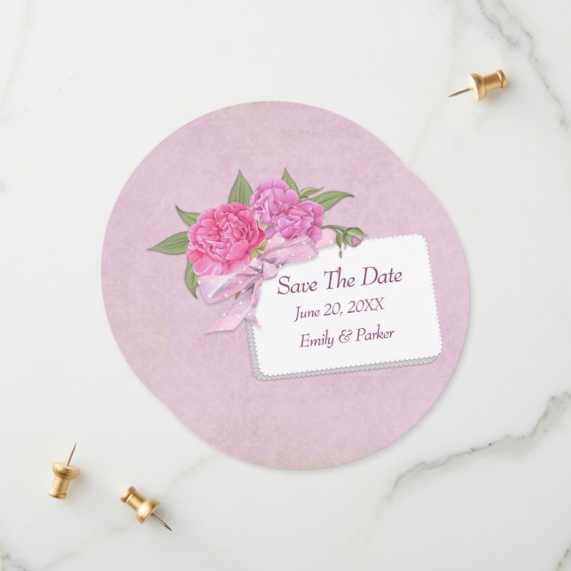 Save The Date-Pink Peony Date (Front/Back In Situ)