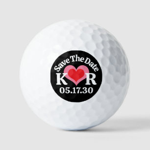 SAVE THE DATE Pink Red Heart And Black Background Golf Balls