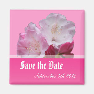 Save the date, pink rhododendron flowers. magnet