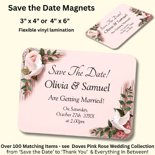 Save The Date - Pink Roses & Doves Wedding Magnet