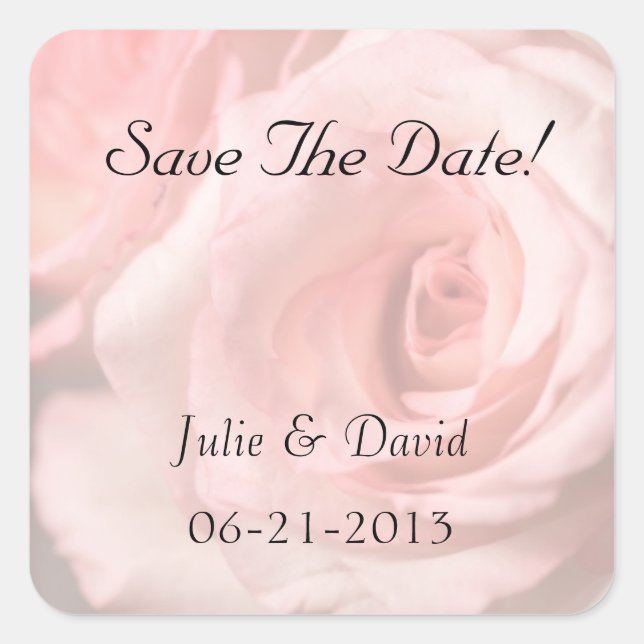 Save The Date, Pink Roses Square Sticker (Front)