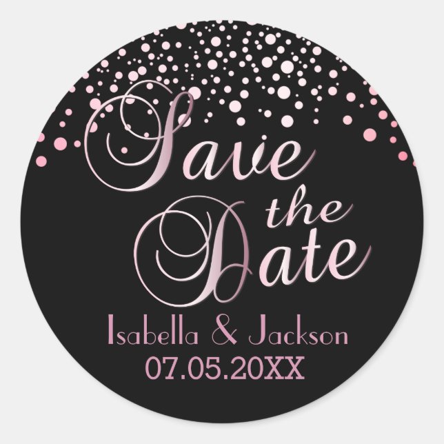 Save the Date | Pink Tourmaline Dots | Personalise Classic Round Sticker (Front)