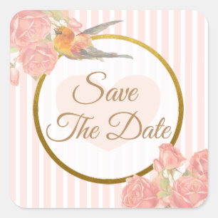 Save the Date Pink vintage Bird Wedding Sticker