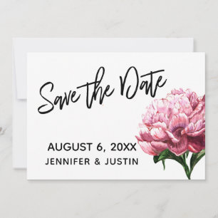 Save the Date, Pink Watercolor Peony Flower Date
