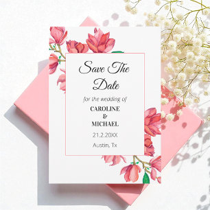 Save The Date Pink White Floral Wedding Card