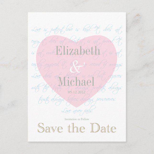 Save the Date Poem with Heart Announcement Postcard (Front)