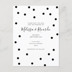 Save the Date Polka Dots Elegant Black and White  Announcement Postcard