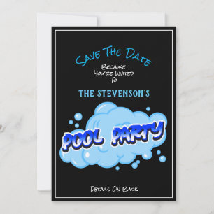 Save The Date Pool Party Invitation Blue Bubbles