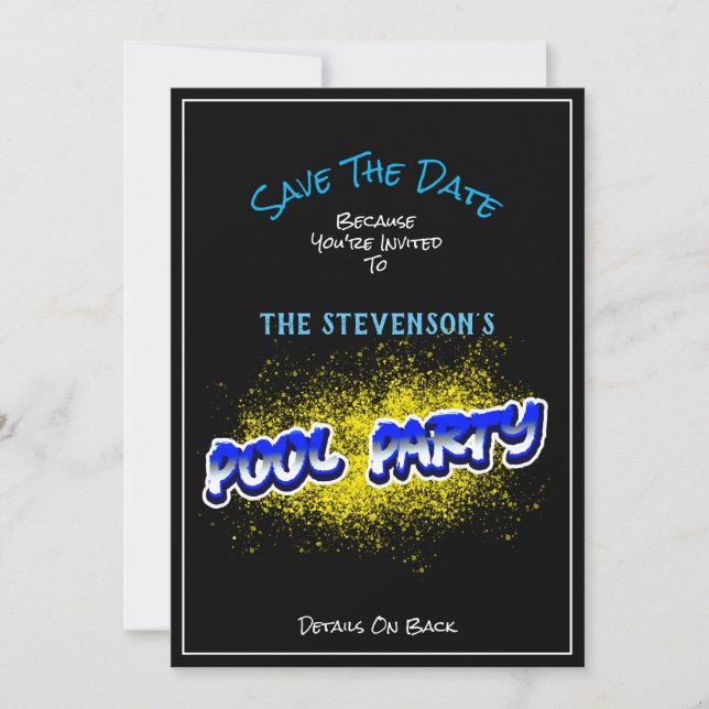Save The Date Pool Party Invitation Yellow Splash (Front)