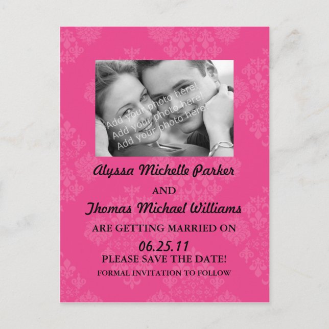 Save The Date Post Card with Your Photo (Pink) (Front)