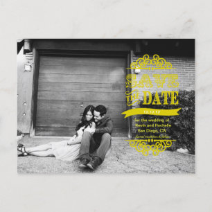 Save the Date Post Card Yellow Modern Wedding