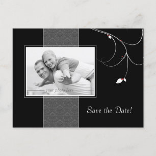 Save the Date Postcard Black Grey Leaf Berries