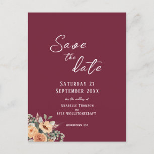 Save the Date postcard - Elegant floral burgundy