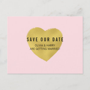 Save The Date Postcard   Faux Foil Gold Heart