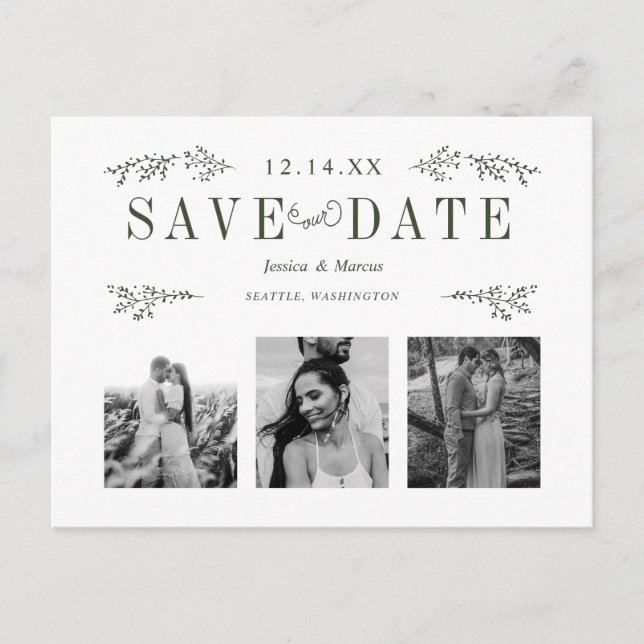 Save the Date Postcard in Dark Green (Front)