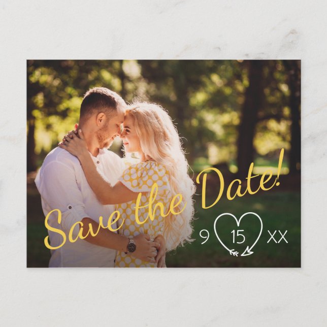 Save the Date postcard in yellow and grey (Front)