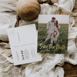 Save The Date Postcard - Minimal Script Gold Foil<br><div class="desc">Congratulations on your engagement! Make sure everyone is able to attend your big event with our lovely Save The Dates! And with these lovely postcards you can easily edit and mail! Click the "Customise it" button to get started with your layout! This product includes images that are intended to be...</div>