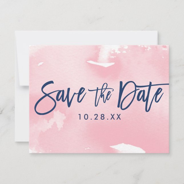 SAVE THE DATE POSTCARD modern navy pink watercolor (Front)