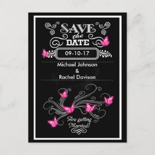 Save the Date Postcard Pink Butterflies Vintage