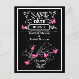 Save the Date Postcard Pink Butterflies Vintage