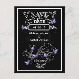 Save the Date Postcard Purple Butterflies Vintage