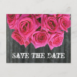 Save the Date Postcard - Rose Bouquet and Barnwood