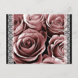Save the Date Postcard VINTAGE PINK Roses