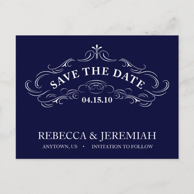 Save the Date Postcard with Calligraphic Frame (Front)