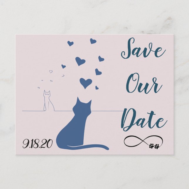 Save the date postcard with cats in love (Front)