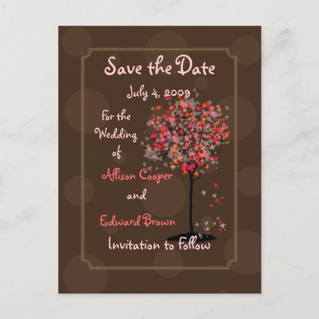 Save the Date postcards chocolate fudge on maple (Front)