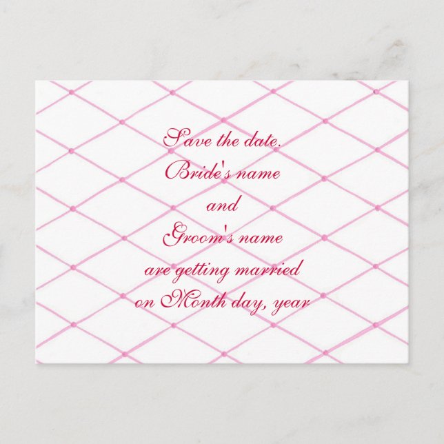 Save the date postcards, Pink quilted crisscross Announcement Postcard (Front)