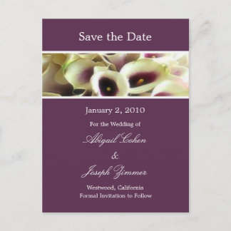 Save the date postcards, purple calla lillies announcement postcard