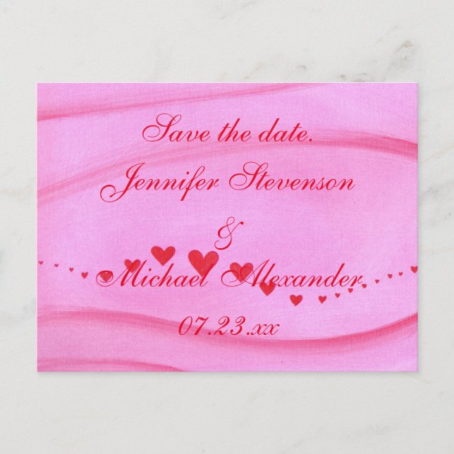 Save the date postcards wave of red hearts (Front)