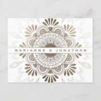 Save the Date Postcards White & Gold Foil Mandala