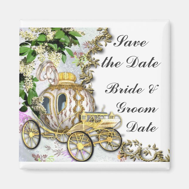 Save the Date Princess Carriage Wedding Magnets (Front)