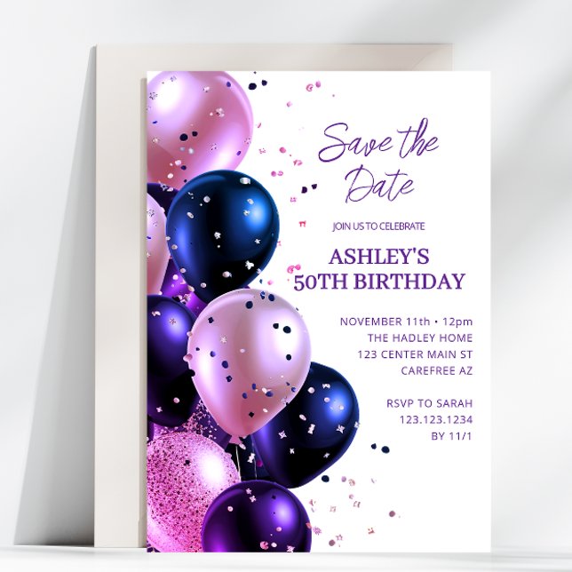 Save the Date Purple 50th Birthday Invitation (Creator Uploaded)