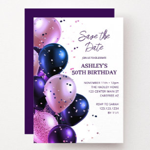 Save the Date Purple 50th Birthday Party Invitation