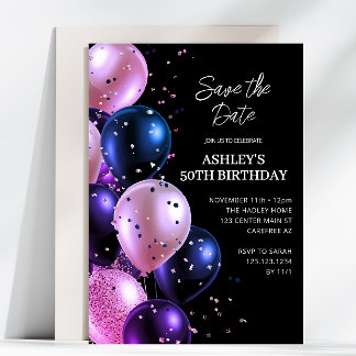 Save the Date Purple 50th Birthday Party Invitation