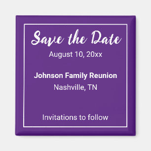Save the Date Purple and White Name Family Reunion Magnet