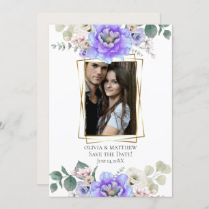 Save the Date Purple Blue Ombré Flowers Invitation
